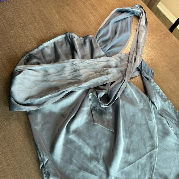 NWT Cider Dark Teal Blue Satin Mini Dress Strapless Tie XS - Picture 4 of 10